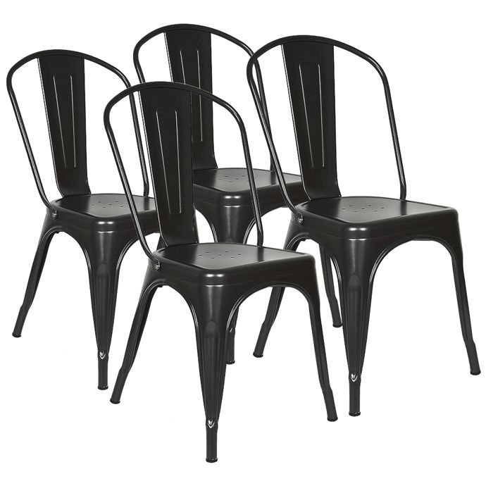 XJING Lot de 4 chaises de salle à manger empilables en métal avec dossier pour bistro cuisine intérieur et extérieur noir