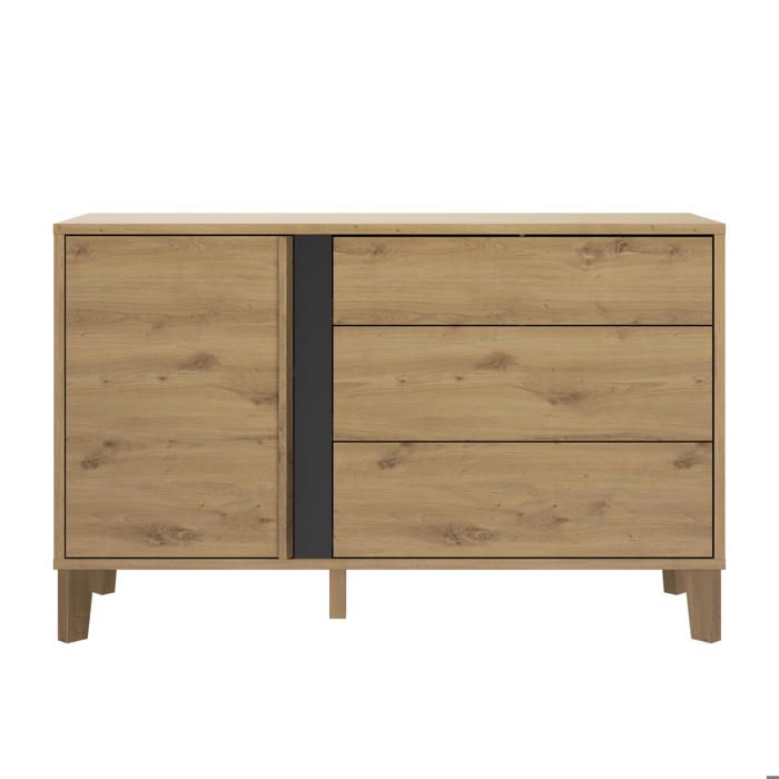 Commode rivoli 3 tiroirs 1 porte effet bois chêne beige Commode rivoli 3 tiroirs 1 porte effet bois chêne beige