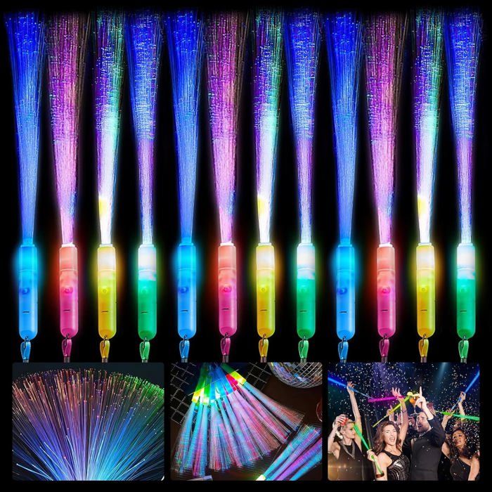 12 Bâtons Lumineux LED Fibre Optique Glow – Multicolores Fête, Mariage, Noël