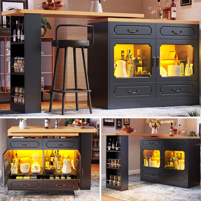 Table de Salle à Manger Extensible Meubles de Bar ilot Central Cuisine avec Rangement et Plan de Travail 135-203×39×92 8 cm Table de Salle à Manger Extensible Meubles de Bar ilot Central Cuisine avec Rangement et Plan de Travail 135-203×39×92 8 cm
