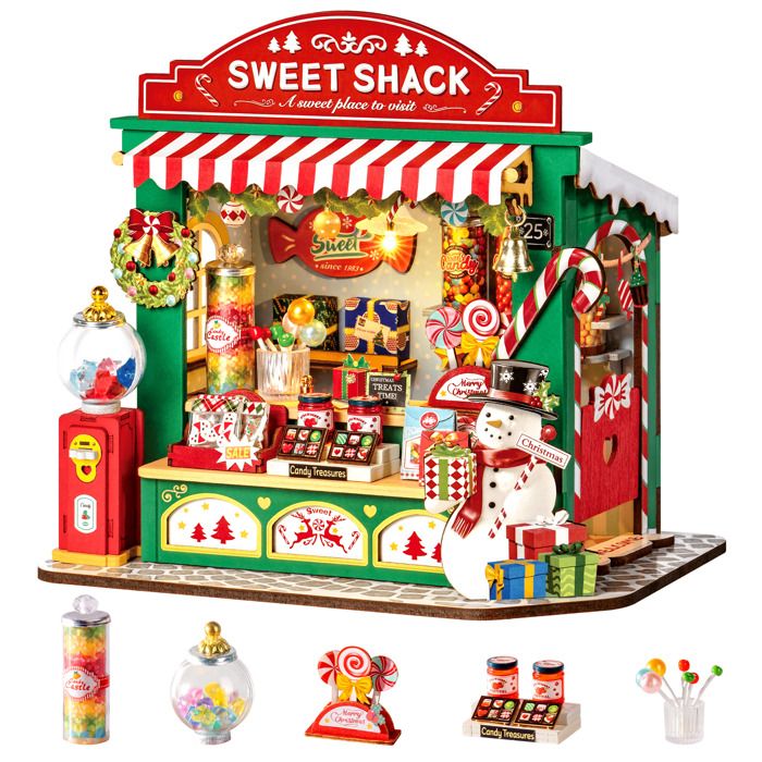 Puzzle 3D - ROBOTIME - DS043-CD - Kit maison miniature en bois - 140 pièces - Présentoir à bonbons de Noël