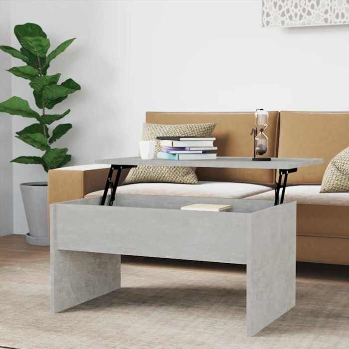 Table basse relevable - VIDAXL - Gris béton - 80x505x415 cm - Bois dingénierie - Plateau relevable