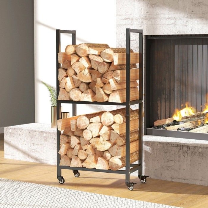 Rangement à Bois En Acier Noir 125x60x25 Cm - Rack Pour Bois De Chauffage - BC ELEC