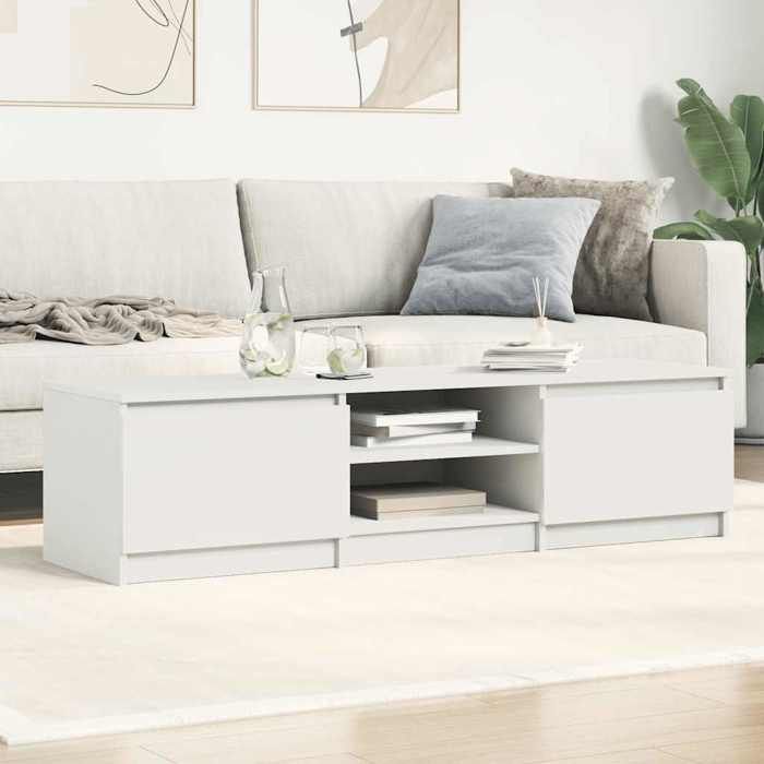 Meuble TV moderne - vidaXL - Blanc - Bois dingénierie - 140x40x35 5 cm - 2 portes - 2 compartiments ouverts