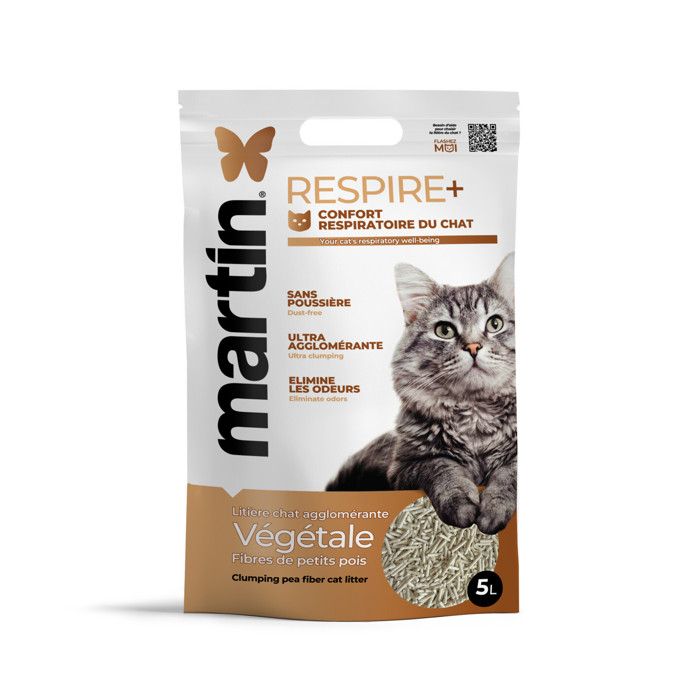 litière agglomérante pour chat - MARTIN SELLIER - RESPIRE+ - fibres de petit pois - très peu de poussière litière agglomérante pour chat - MARTIN SELLIER - RESPIRE+ - fibres de petit pois - très peu de poussière