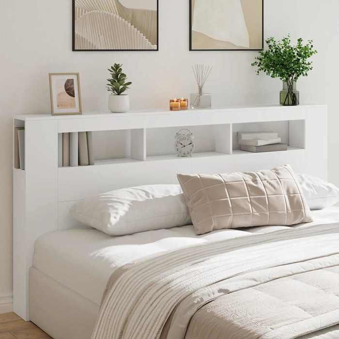 SALE 2026 Tête de lit Blanc - Tête de lit à LED blanc 200x185x1035cm - bois dingénierie PRO295337256