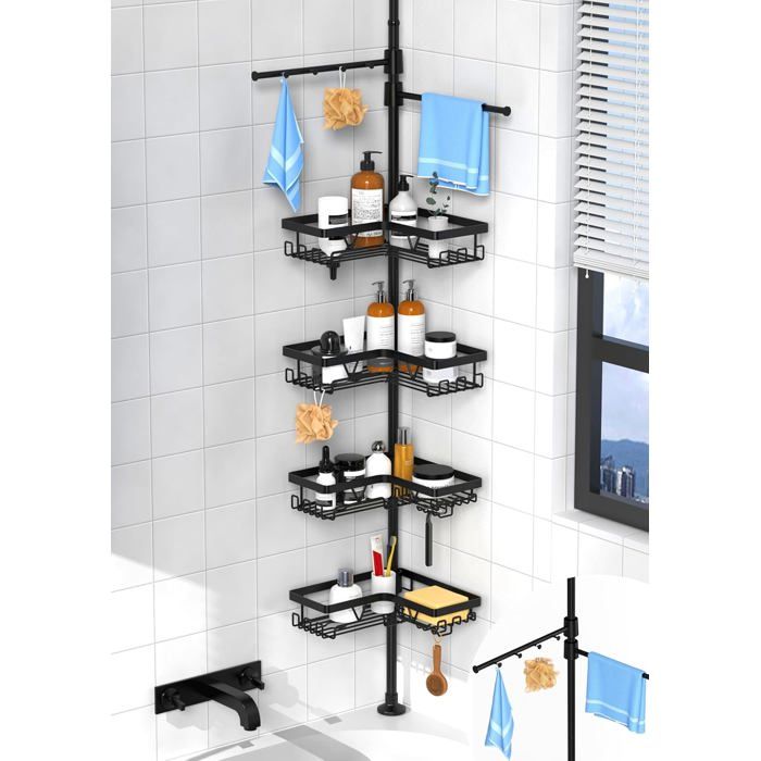 Etagere Douche Kegii Telescopique Noir Inox - Organisateur Salle de Bain avec Porte Serviette