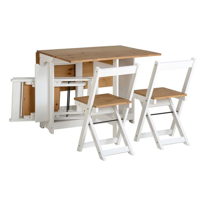 Ensemble table pliante avec rallonges coloris chêne et pieds en blancs + 4 chaises pliantes