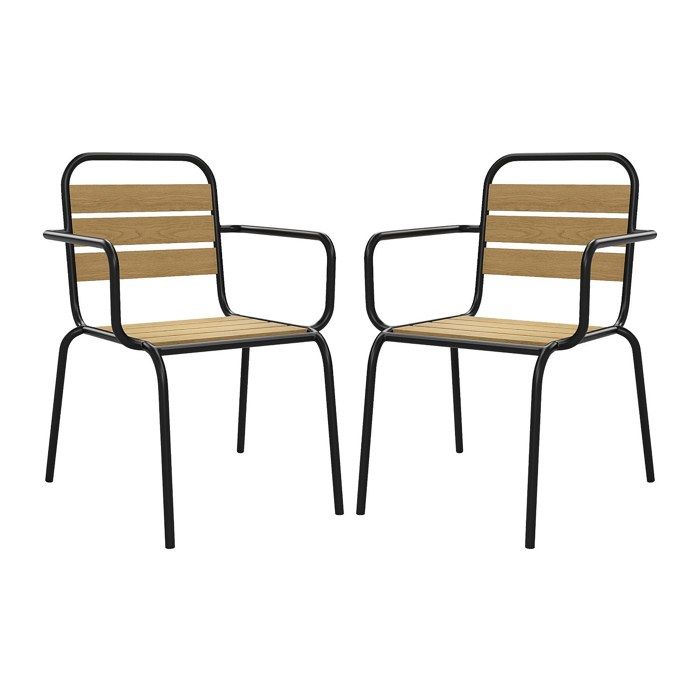 Lot de 2 fauteuils de jardin empilables en polywood et métal - Noir - LYLIOS de MYLIA