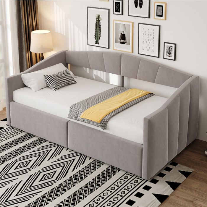 Lit banquette coffre 90x200 cm. hydraulique. sommier à lattes. sans matelas. velours gris clair
