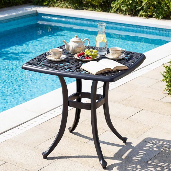 Table de Jardin Extérieur COSTWAY en Aluminium Moulé Table Carrée avec Trou pour Parasol Intégrépour Patio Bistrot Véranda Balcon