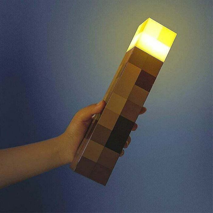 Lampe de bureau LED Minecraft - PZCC - Torche - 112 pouces - Autonomie 3 h - Recharge USB