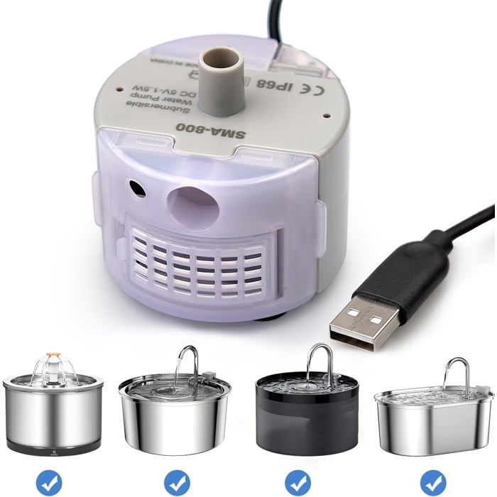 Pompe silencieuse pour fontaine à chat - Ultra silencieuse - LED intégrée - USB - Acier inoxydable