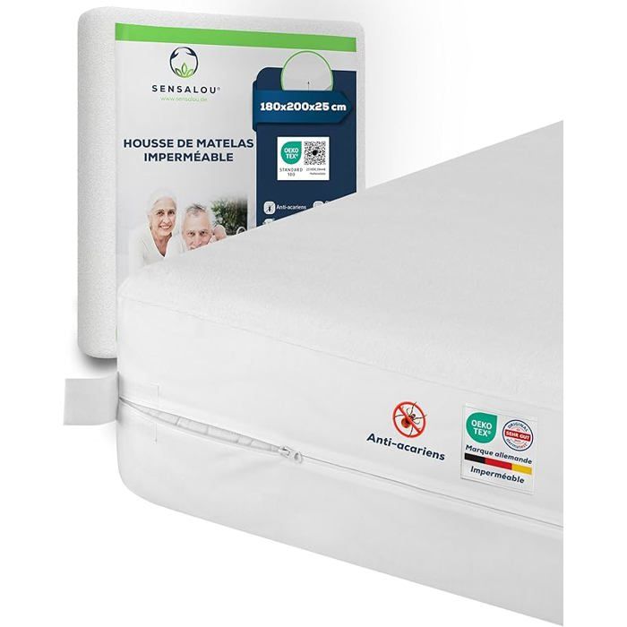Encasement Matelas 180 x 200 x 25 cm Imperméable et Anti Acariens Contre Punaises de Lit 180 x 200 x 25 cm 1