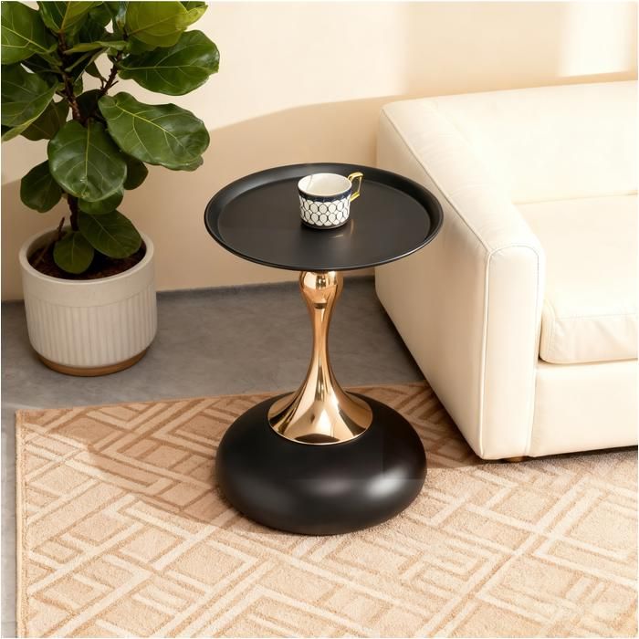 Table dappoint - MINIMAL - martini - 38×38×54 cm - métal noir et doré - ronde Table dappoint - MINIMAL - martini - 38×38×54 cm - métal noir et doré - ronde