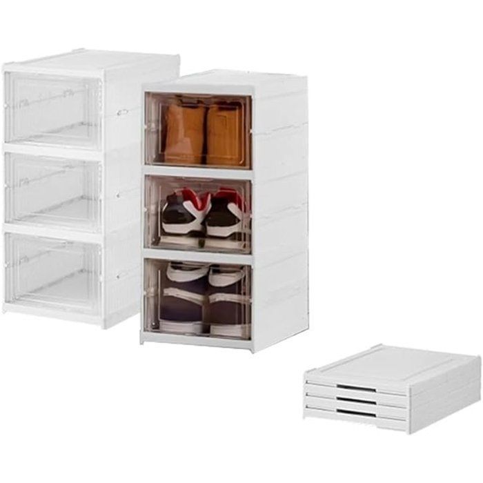 Étagère à chaussures pliable - - 3 niveaux - Empilable - Ventilation intégrée - Protection contre la poussière Femeo