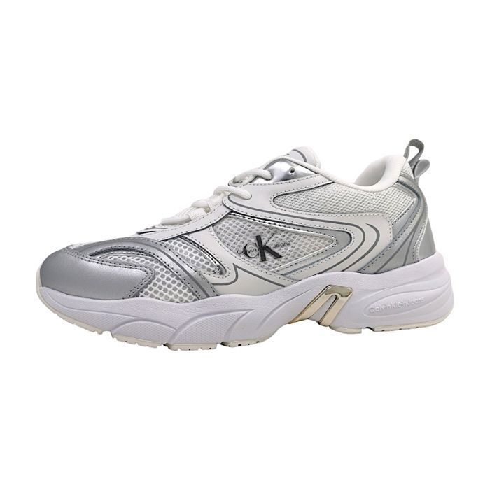 Femmes Calvin Klein Baskets Retro Tennis Low Lace Textile Lacets Plat - 01V Blanc lumineux Femmes Calvin Klein Baskets Retro Tennis Low Lace Textile Lacets Plat - 01V Blanc lumineux