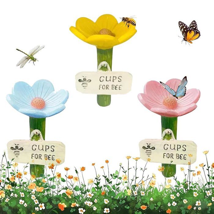 AISHANG Station dEau Fleur pour Abeilles 3 Pièces Abreuvoir Insectes Tasses à Boire pour Jardin Cour Pelouse Terras NOURRISSEURS