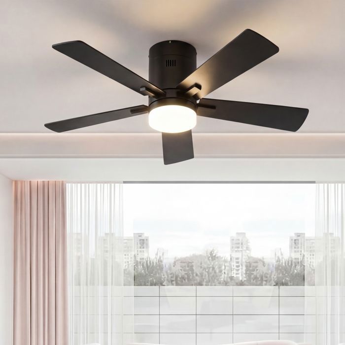 Ventilateur de plafond 107 cm 42 pouces à 5 pales moteur DC inverter silencieux LED 3 couleurs 6 vitesses réglables Noir