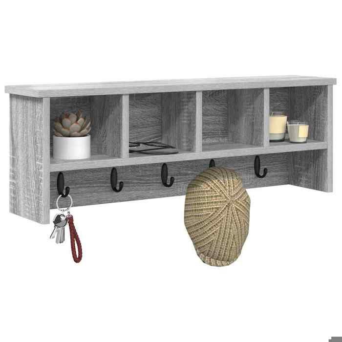 Meuble Étagère - Gris - Porte-manteau mural - 1 pc - avec étagère Sonoma gris 75x16x26 cm B4946