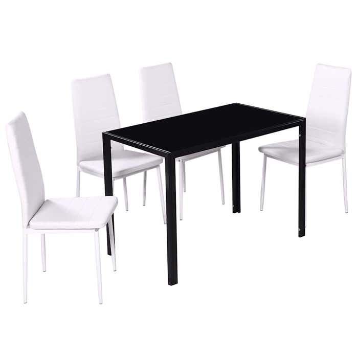 Ensemble table de salle à manger avec 4 chaises protection UV MEUBLE DE SALON/CUISINE noir et blanc 105x60x74cm C3888274zwv61m