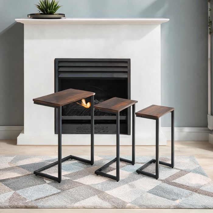 Table dappoint gigogne C en panneaux de particules et acier rich brown 3 tailles
