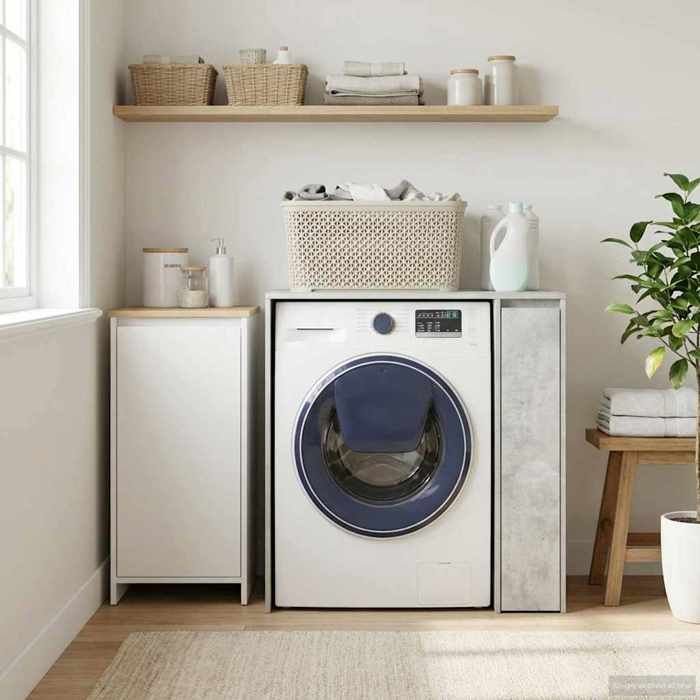 Meuble Rangement - HAOSHOP - Armoire pour machine à laver avec porte Béton 87 x 60 x 89 cm&01_32689