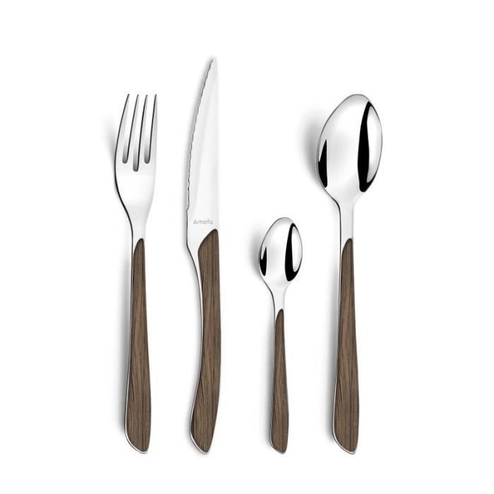Ménagère 16 pièces - AMEFA - Eclat Nature - Bois foncé - Manche reflets bois - Compatible lave-vaisselle Ménagère 16 pièces - AMEFA - Eclat Nature - Bois foncé - Manche reflets bois - Compatible lave-vaisselle