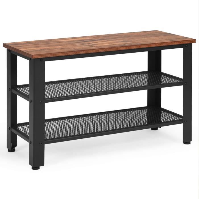 Meuble A Chaussures Avec Banc Et 3 Etageres De Rangement En Bois