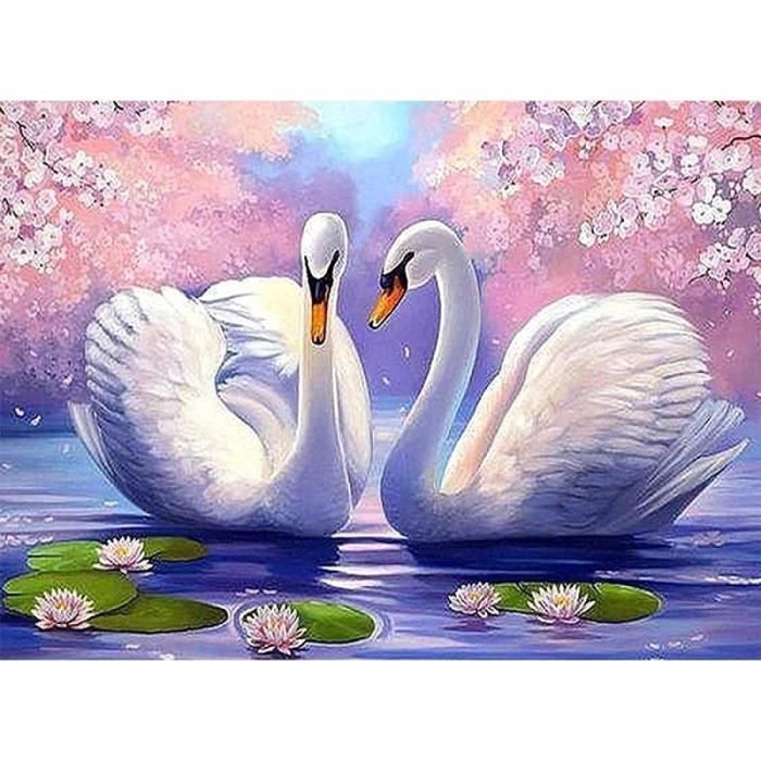 Kit Peinture Diamant 5D Cygne - Toile 35x35 Cm Avec Strass Et Outils - Loisir Créatif DIY, Décoration Murale, Cadeau