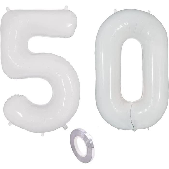 Daimay - Kit Décoration Anniversaire Ballons Blancs - Inclut Ballon Chiffre 81cm, Bannière Happy Birthday, 18 Ballons Latex, 4 Ballons Aluminium - Pour Fête Homme/femme, Thème élégant - 11