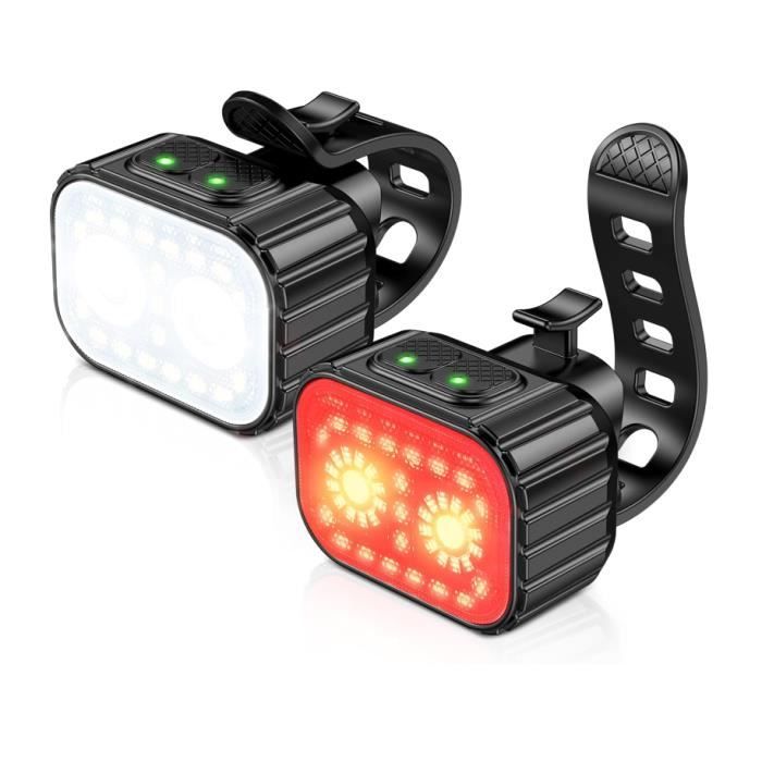 Kit éclairage Vélo Avant/arrière Rechargeable USB - Phare LED Réglable, Feu Arrière Modes Clignotants - Étanchéité IPX4, Installation Facile Sans Outils