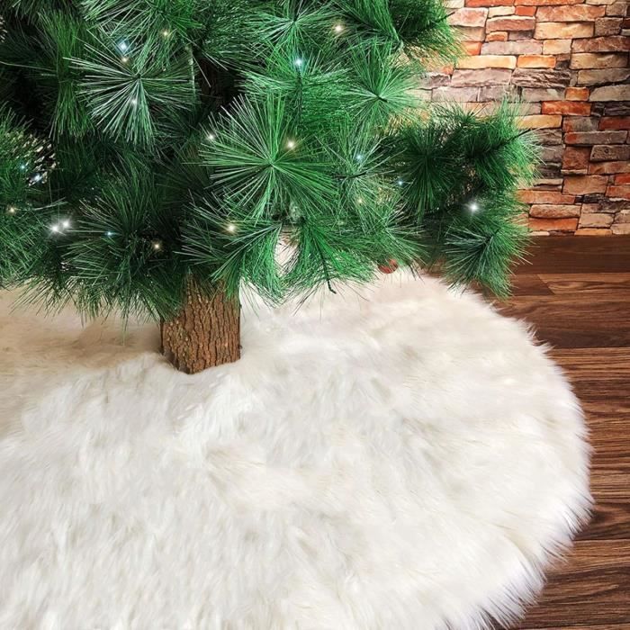 Jupe De Sapin De Noël 90 Cm - Peluche Blanche - Cache-pied Déco Avec Fermeture Auto-agrippante - 5