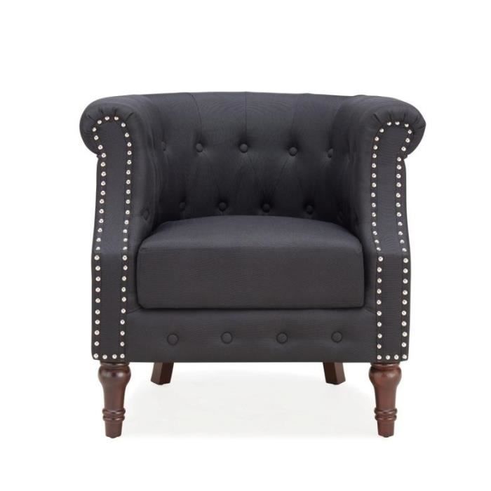 Fauteuil Club Capitonné Willy En Tissu Noir