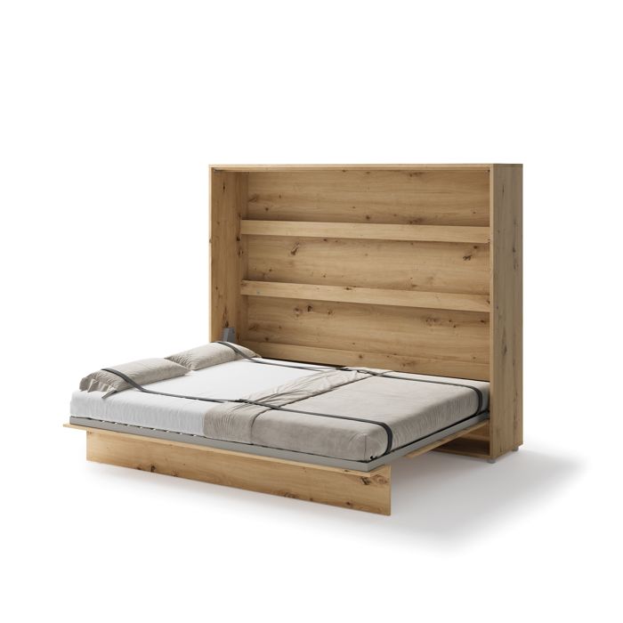 Lit escamotable horizontal avec LED mécanisme d’ouverture pneumatique – SMART - 46 cm x 211 cm x 178 cm - Chêne