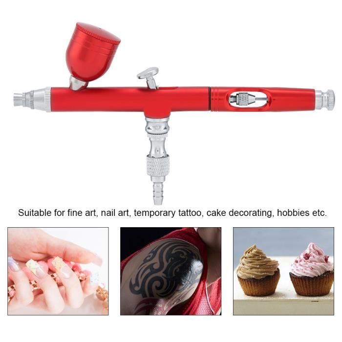 Pistolet à aérographe double action 0.3mm Spray Art Paint Tattoo Nail Tool Kit (Rouge)-Eiffelshop