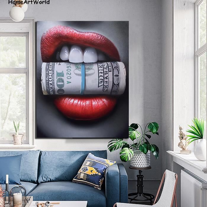 Levres Rouges Avec De L Argent Citation Affiche Impression Toile Photo Salon Bar Idee Creative Decor A La Maison Sans Cadre Cdiscount Maison