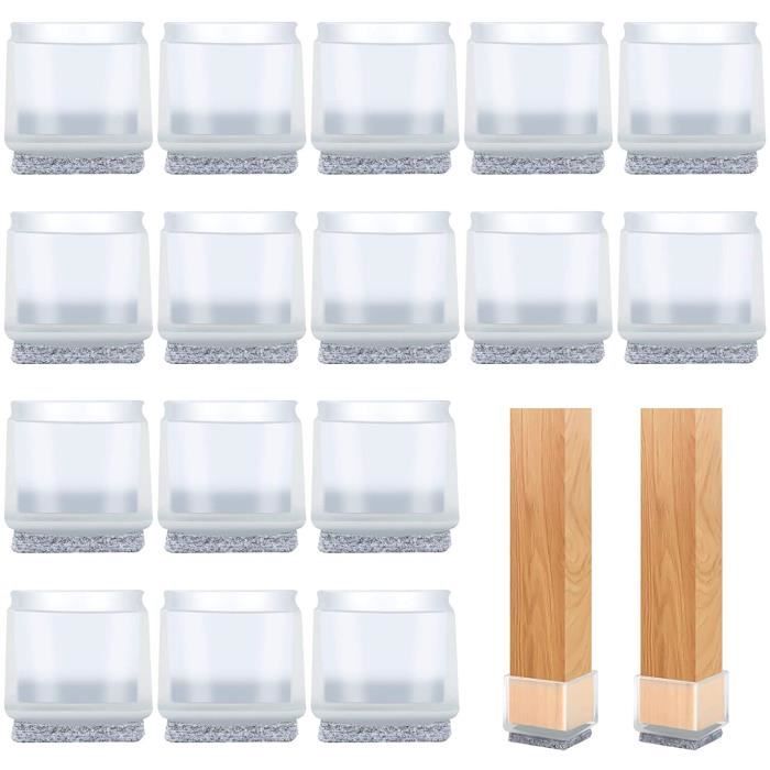 JTENG Silicone Transparent Embout de Chaise avec Coussinets en Feutre Convient Uniquement aux Pieds de Chaise Ronds Perpendiculaires au Sol 16Pcs Protection Pied de Chaise