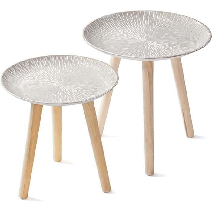 Lot De 2 Tables De Salon Industrielles - Table Basse Ronde + Bout De Canapé, Design Vintage, Pieds Métal
