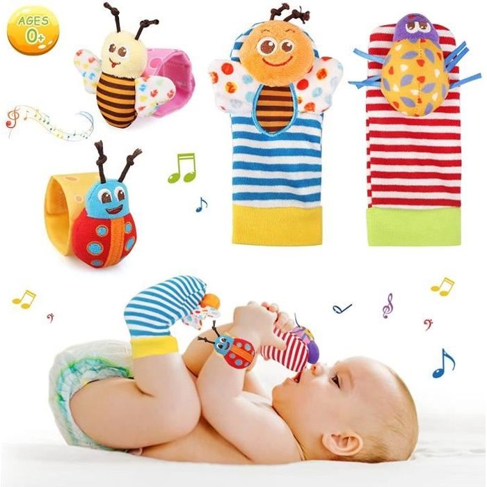 4 Pcs Hochet bébé jouet eveil bébé 0 à 12 mois Bébé Poignet et Chaussettes  - Cdiscount Puériculture & Eveil bébé