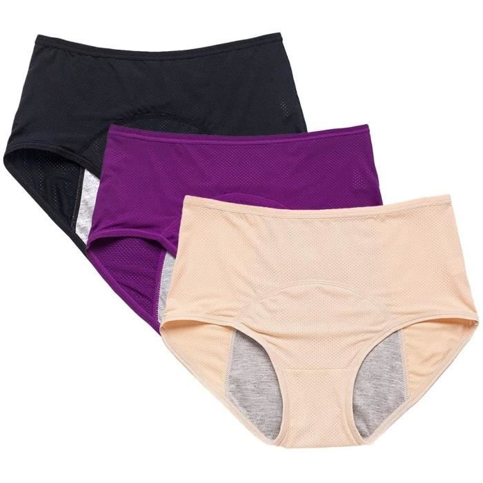 Meijunter Femmes Culotte de Protection Menstruelle Post-Partum sous-vêtements en Coton Anti-Fuite Slips Lot de 3 