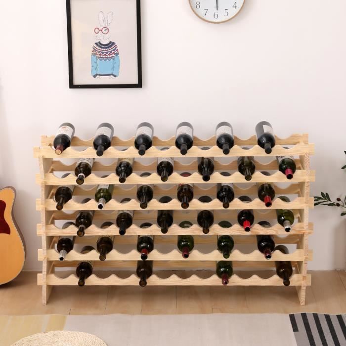 casier à vin en bois - porte-bouteilles à 6 niveaux - peut contenir 72 bouteilles de vin - marron