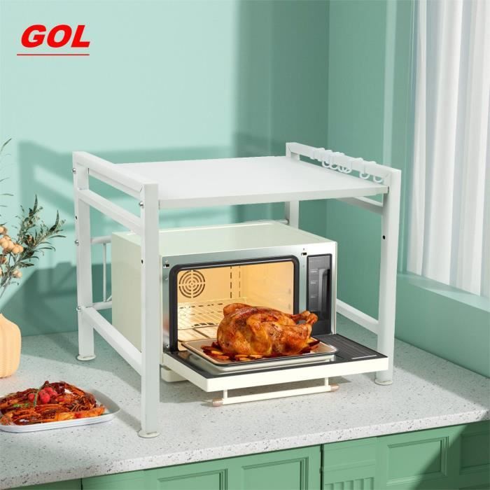 GOL Support de Four à Micro-Ondes Extensible MEUBLE ETAGERE Acier au carbone (blanc)