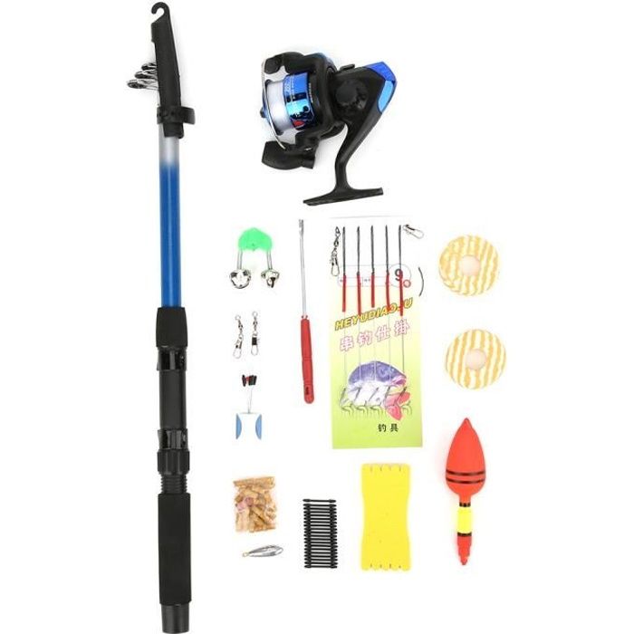 ARAMOX Canne à pêche 1 1,8m Canne à Pêche Télescopique en Nylon Ultraléger Portable avec Moulinet avec Kit Accessoire(Moulinet