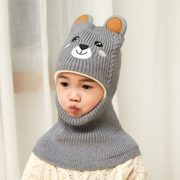 2 à 6 ans - ours gris - bonnet de protection du cou pour garçon et fille de  2 à 6 ans, bonnet en tricot avec