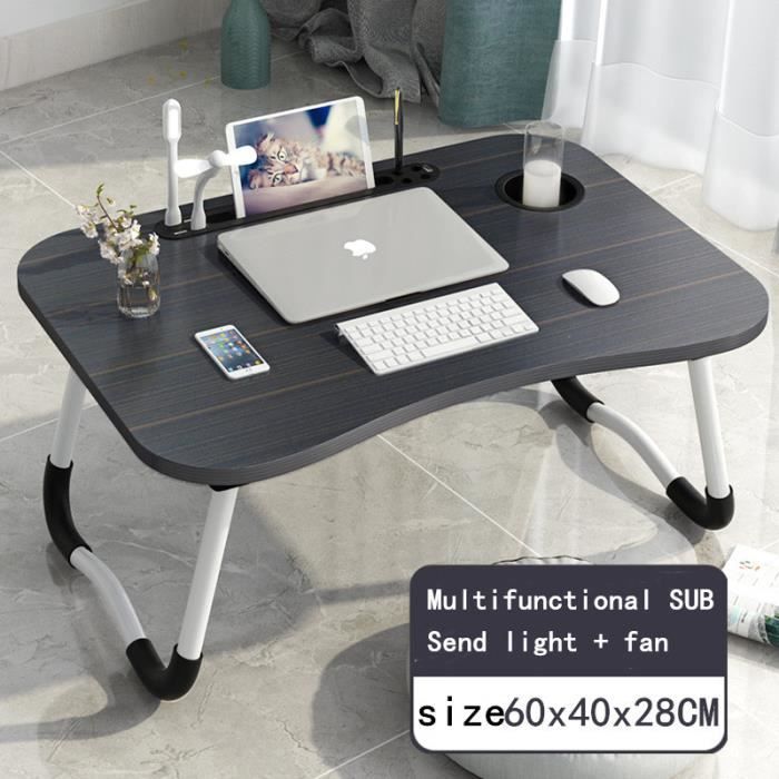 Bureau Pliable Avec Lampe LED - Table Pour Ordinateur Portable, 5 Hauteurs Réglables, Plateau Lit/Canapé, 60x40cm - 4