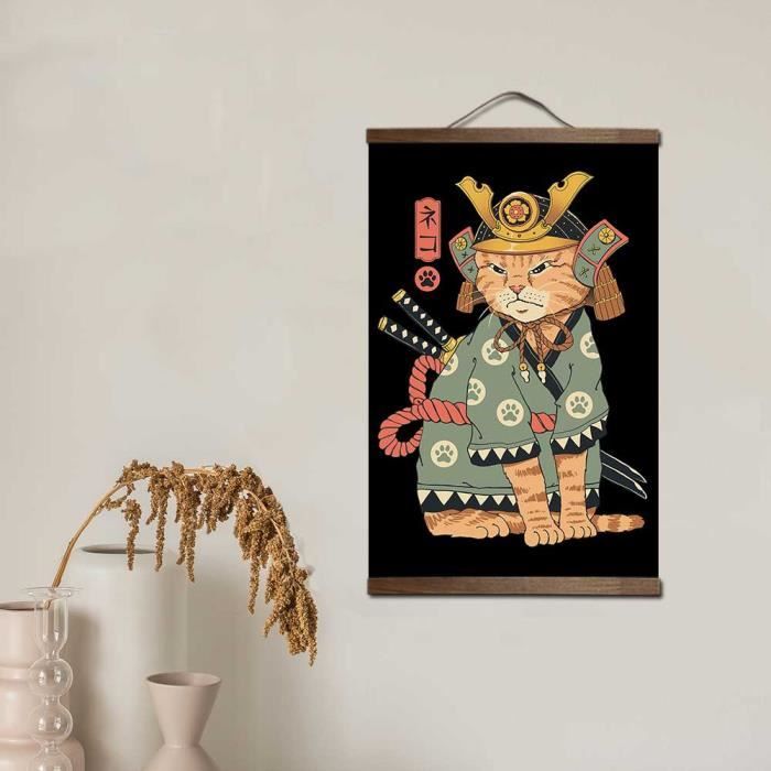 Tapisserie japonaise motif samouraï animé, 203,2 x 152,4 cm