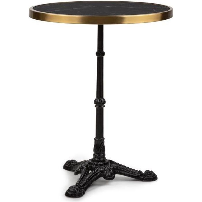 table de bistrot - blumfeldt - style art nouveau - 57,5x72 cm (øxh) - plateau rond en marbre - noir & or