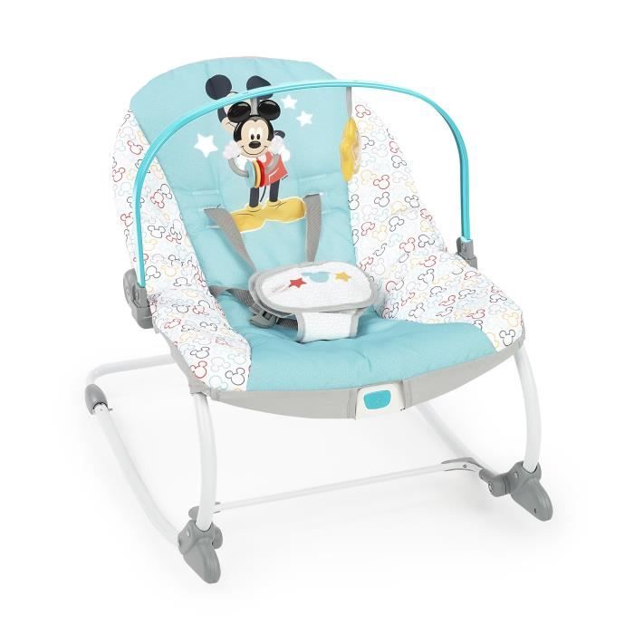DISNEY BABY -MICKEY- Transat bébé à bascule évolutif 3-en-1 avec 3 Positions et arche avec jouets peluches Mickey amovible