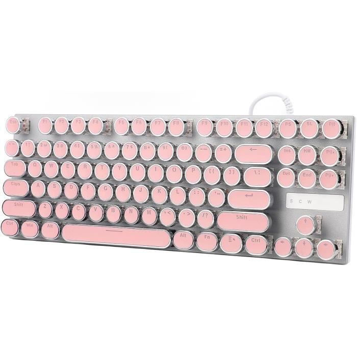Clavier Mécanique Rétro à Touches Rondes - Rétroéclairé LED - Connexion USB Filaire - Pour Gaming Et Bureau - Design Vintage